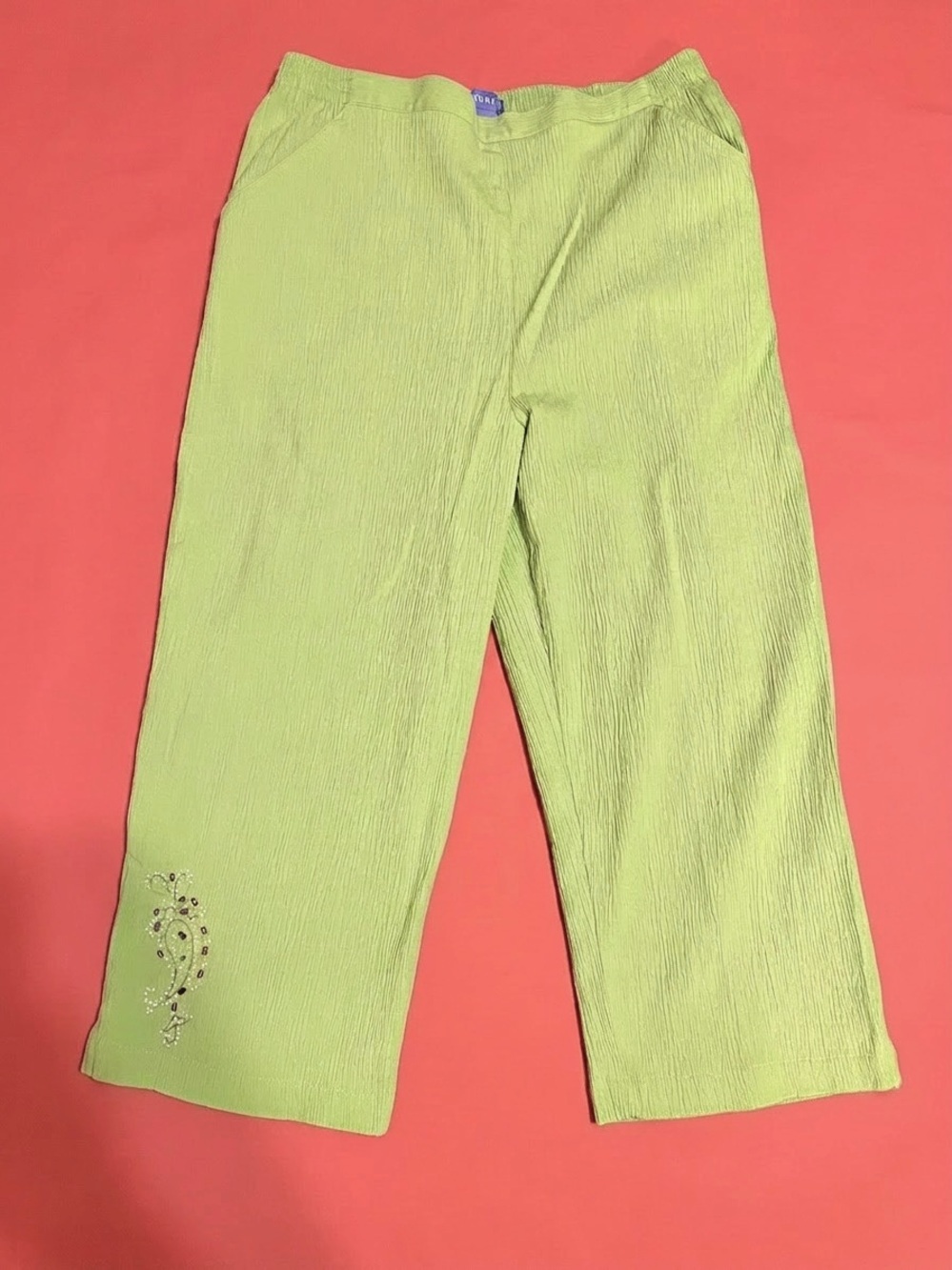 Koret Lime Green Embellished Cropped Pull-On Pants